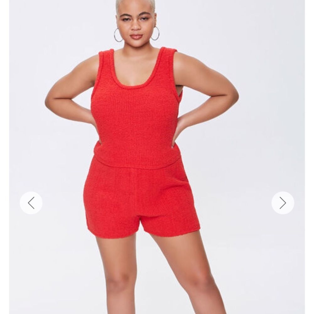 Forever 21 Red Textured Plus Size Knit Shorts Set Size 2X